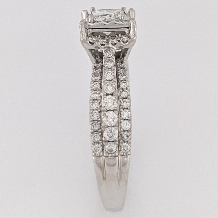 14K WHITE .85 CARAT TOTAL WEIGHT I1 H DIAMOND PRINCESS CUT (1) ROUND (72) ESTATE HALO RING 4.2 GRAMS