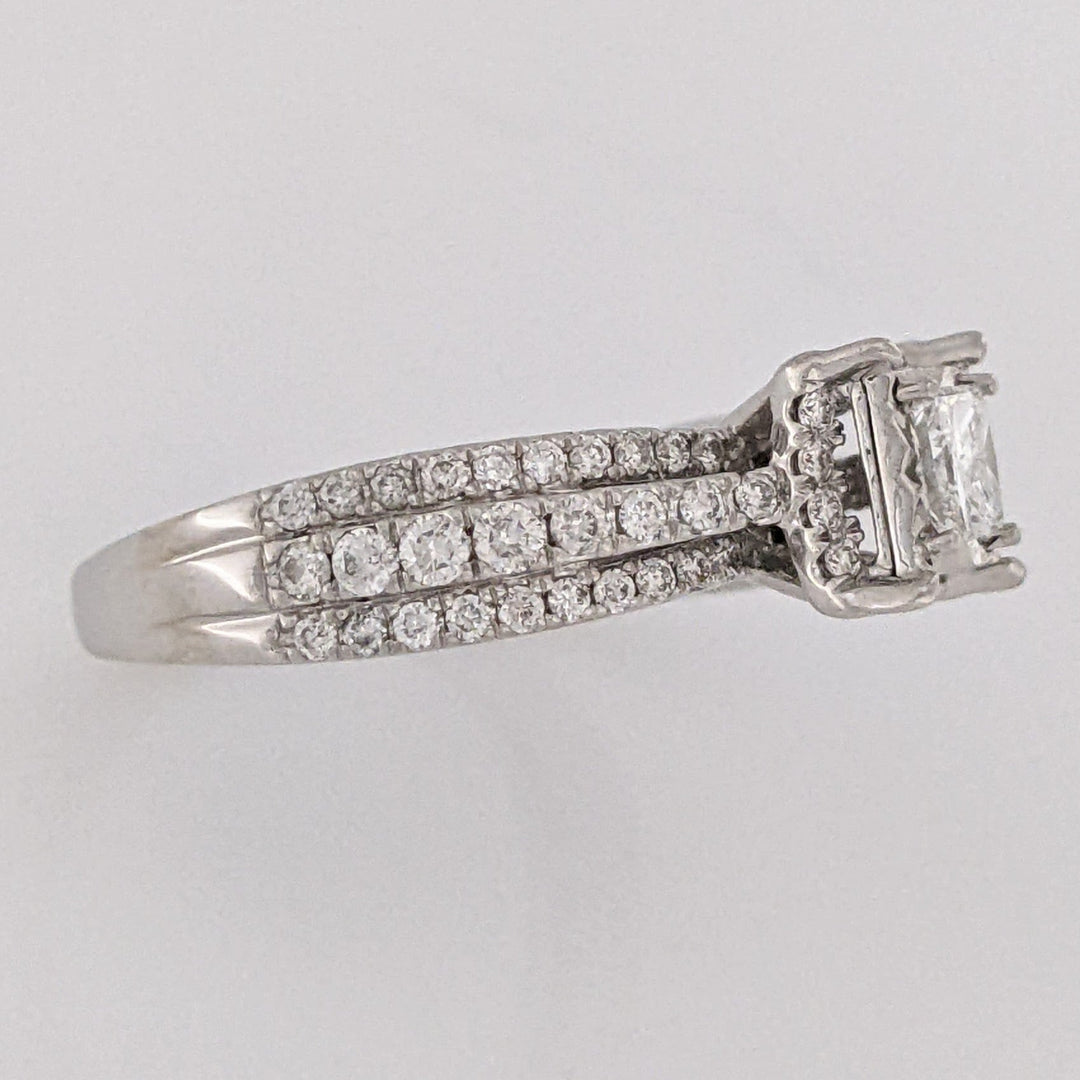 14K WHITE .85 CARAT TOTAL WEIGHT I1 H DIAMOND PRINCESS CUT (1) ROUND (72) ESTATE HALO RING 4.2 GRAMS