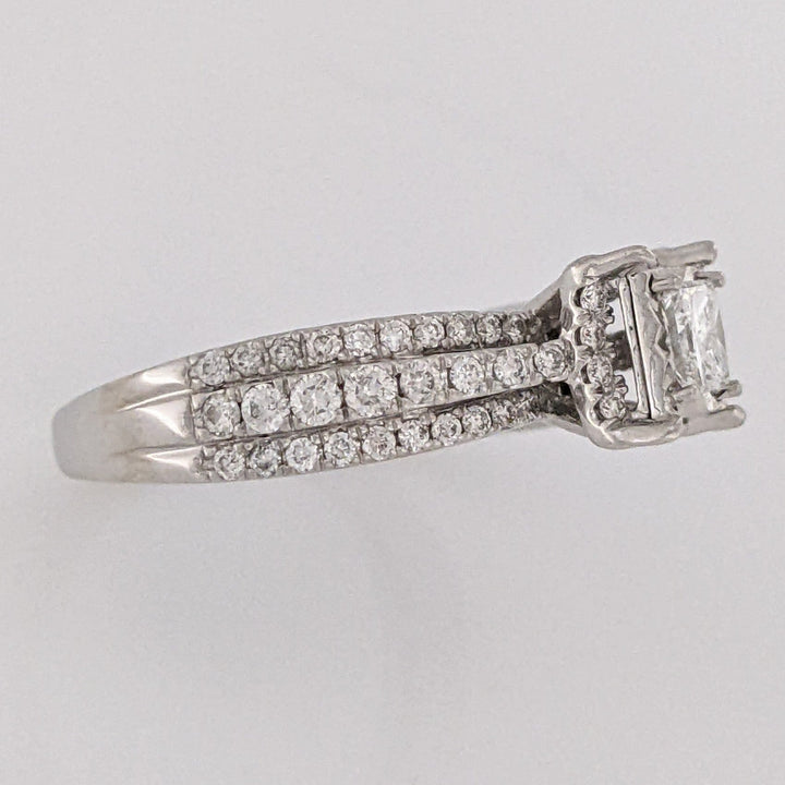 14K WHITE .85 CARAT TOTAL WEIGHT I1 H DIAMOND PRINCESS CUT (1) ROUND (72) ESTATE HALO RING 4.2 GRAMS