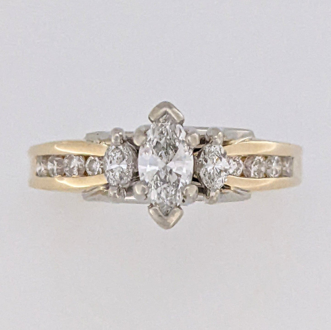 14K .65 CARAT TOTAL WEIGHT SI1 H DIAMOND MARQUISE (3) ROUND (8) ESTATE RING 4.3 GRAMS
