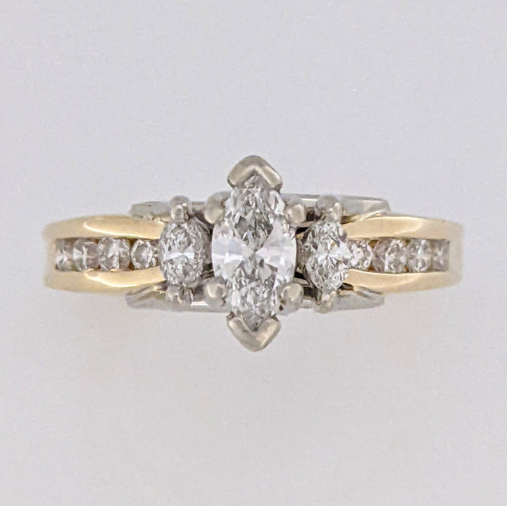 14K .65 CARAT TOTAL WEIGHT SI1 H DIAMOND MARQUISE (3) ROUND (8) ESTATE RING 4.3 GRAMS