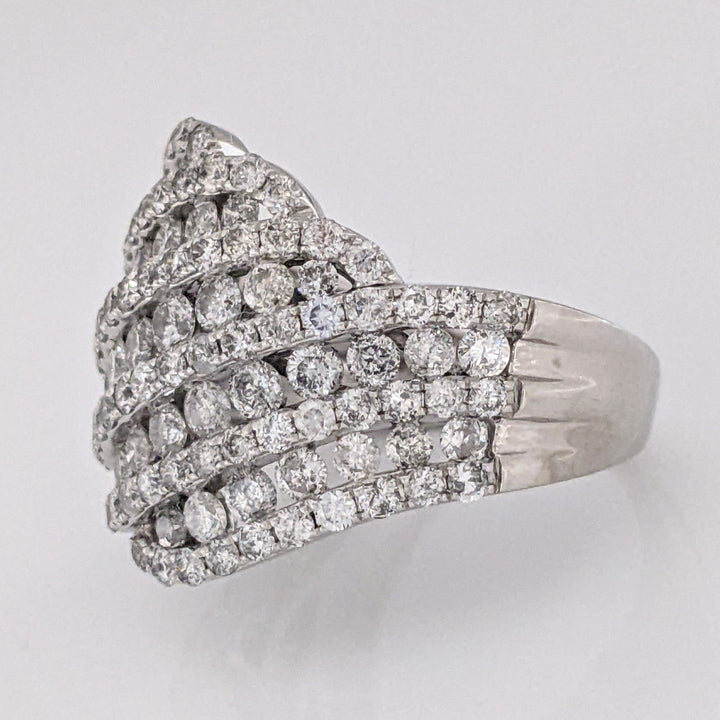 10K WHITE 2.73 CARAT TOTAL WEIGHT I1 H-I DIAMOND ROUND (129) MULTI-ROW ESTATE RING 6.8 GRAMS