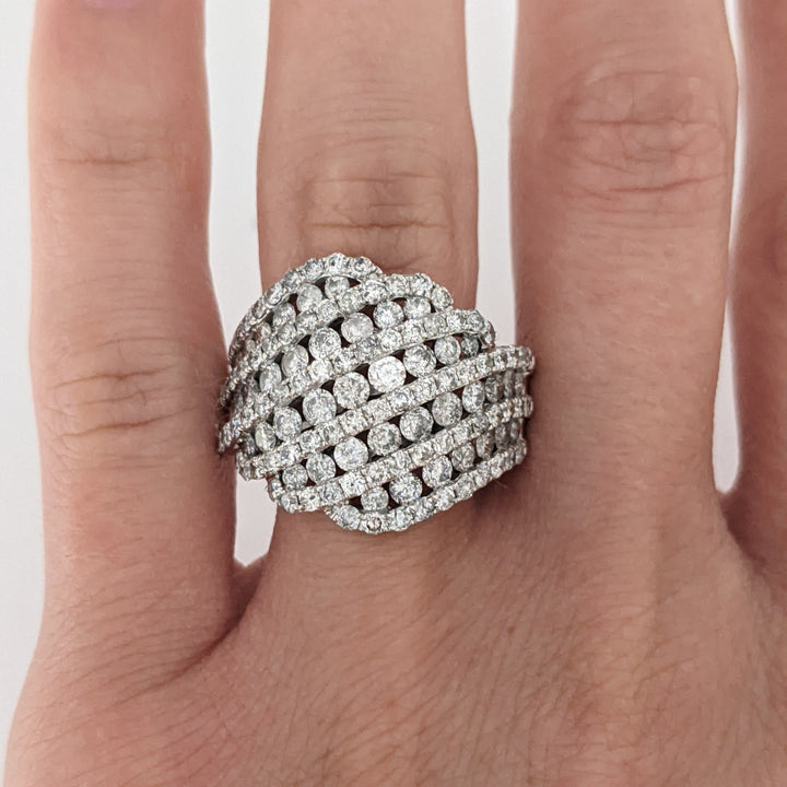 10K WHITE 2.73 CARAT TOTAL WEIGHT I1 H-I DIAMOND ROUND (129) MULTI-ROW ESTATE RING 6.8 GRAMS