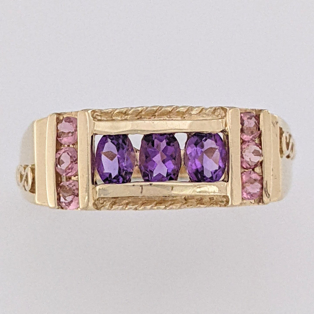 10K AMETHYST OVAL (3) WITH PINK TOURMALINE ROUND (6) ESTATE RING 3.0 GRAMS