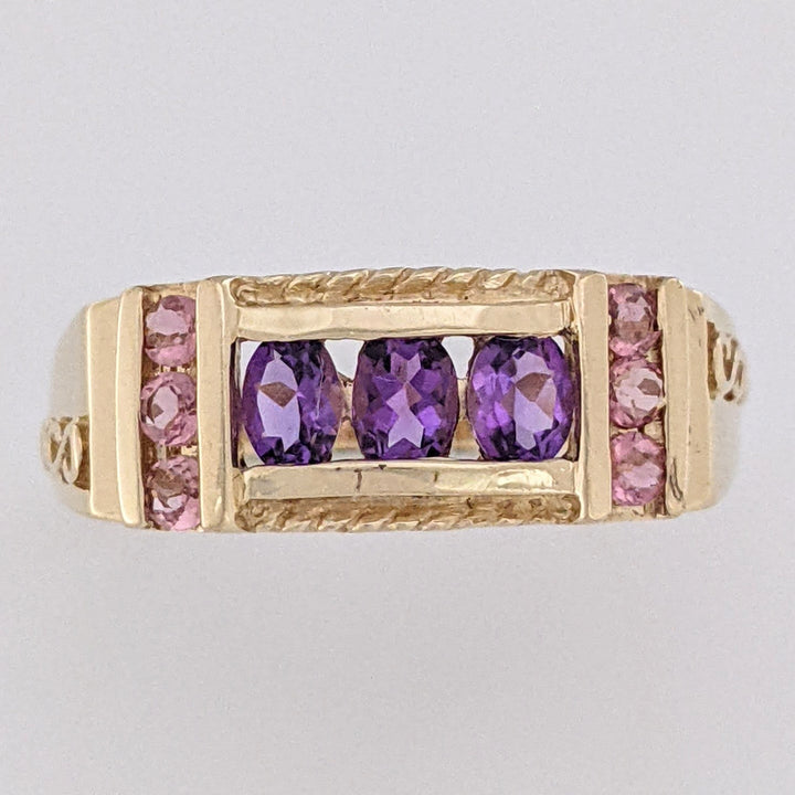 10K AMETHYST OVAL (3) WITH PINK TOURMALINE ROUND (6) ESTATE RING 3.0 GRAMS