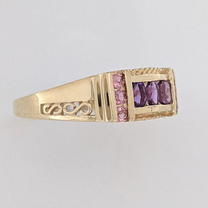 10K AMETHYST OVAL (3) WITH PINK TOURMALINE ROUND (6) ESTATE RING 3.0 GRAMS
