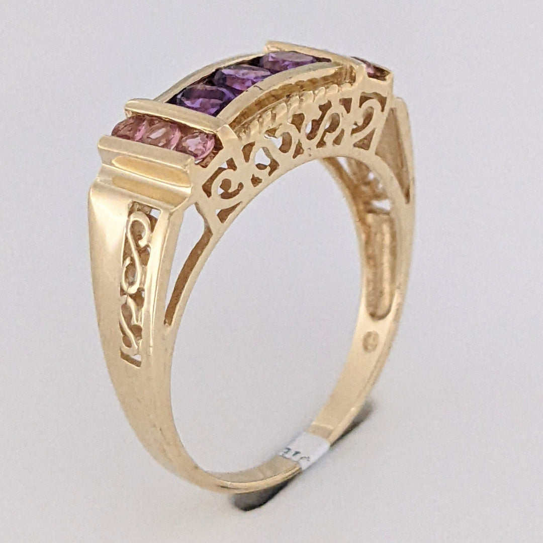 10K AMETHYST OVAL (3) WITH PINK TOURMALINE ROUND (6) ESTATE RING 3.0 GRAMS