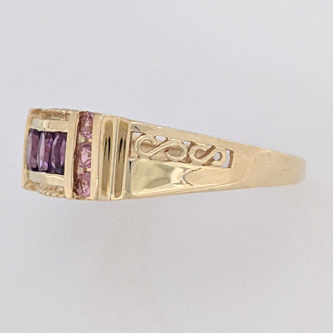 10K AMETHYST OVAL (3) WITH PINK TOURMALINE ROUND (6) ESTATE RING 3.0 GRAMS