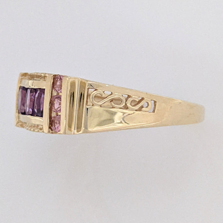 10K AMETHYST OVAL (3) WITH PINK TOURMALINE ROUND (6) ESTATE RING 3.0 GRAMS