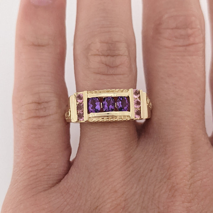 10K AMETHYST OVAL (3) WITH PINK TOURMALINE ROUND (6) ESTATE RING 3.0 GRAMS