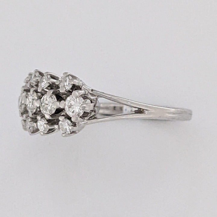 14K WHITE .46 CARAT TOTAL WEIGHT VS1 H DIAMOND ROUND (13) CLUSTER ESTATE RING 2.7 GRAMS