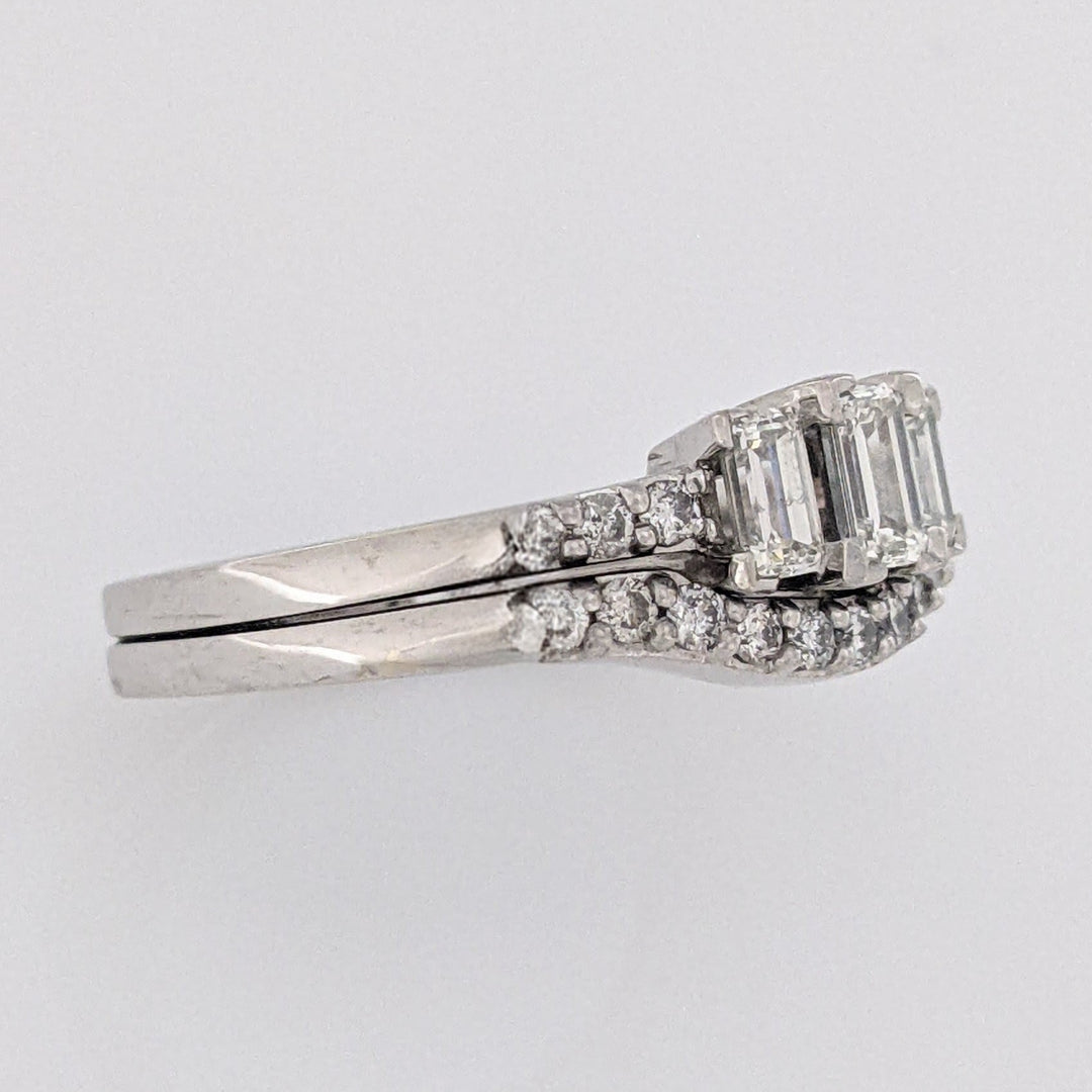 14K WHITE .94 CARAT TOTAL WEIGHT SI2 I DIAMOND EMERALD CUT (3) ROUND (17) ESTATE RING/BAND SET 7.3 GRAMS
