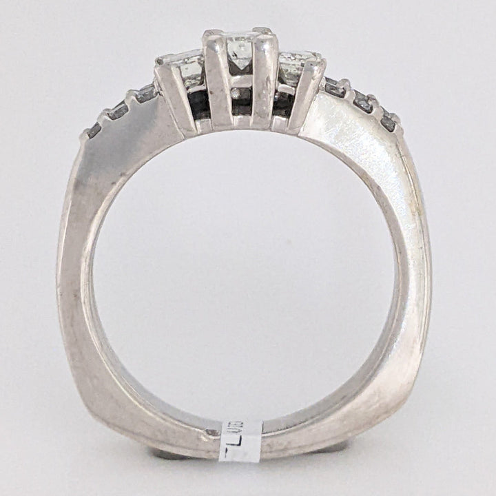14K WHITE .94 CARAT TOTAL WEIGHT SI2 I DIAMOND EMERALD CUT (3) ROUND (17) ESTATE RING/BAND SET 7.3 GRAMS