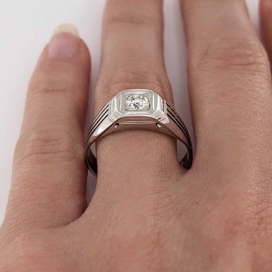 14K WHITE .30 CARAT TOTAL VS1 K DIAMOND ROUND (1) LINED SHANK ESTATE RING 5.1 GRAMS