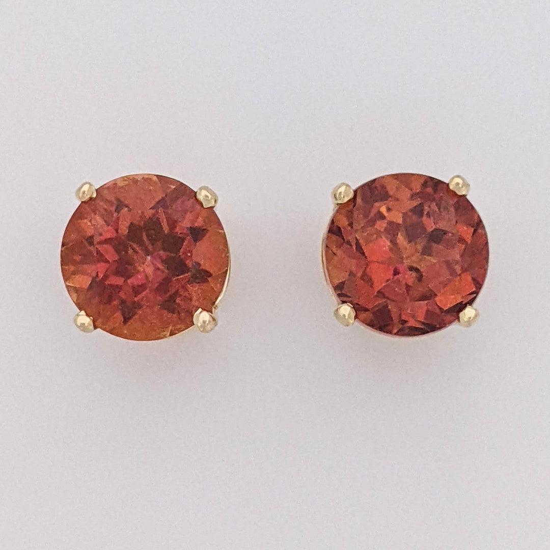 14K ORANGE/ PINK TOPAZ ROUND 8MM STUD ESTATE EARRINGS 2.5 GRAMS