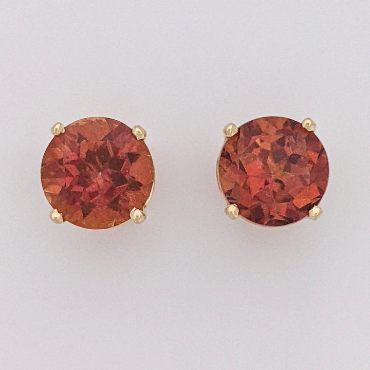 14K ORANGE/ PINK TOPAZ ROUND 8MM STUD ESTATE EARRINGS 2.5 GRAMS
