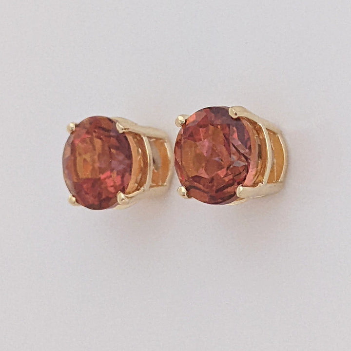 14K ORANGE/ PINK TOPAZ ROUND 8MM STUD ESTATE EARRINGS 2.5 GRAMS