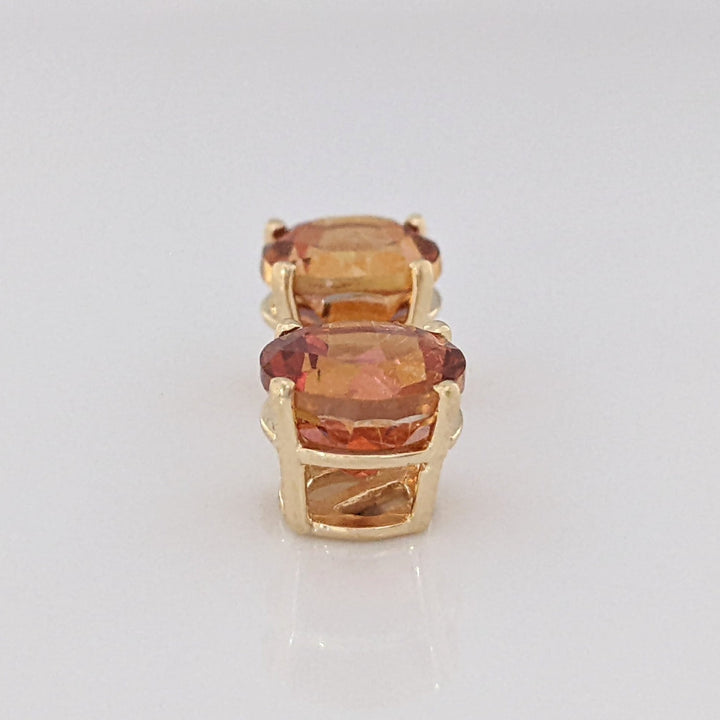 14K ORANGE/ PINK TOPAZ ROUND 8MM STUD ESTATE EARRINGS 2.5 GRAMS