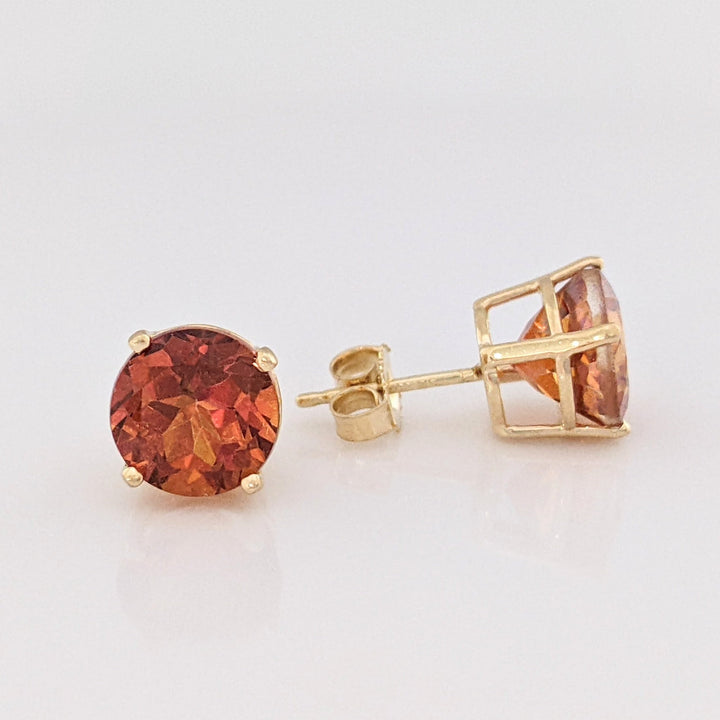 14K ORANGE/ PINK TOPAZ ROUND 8MM STUD ESTATE EARRINGS 2.5 GRAMS