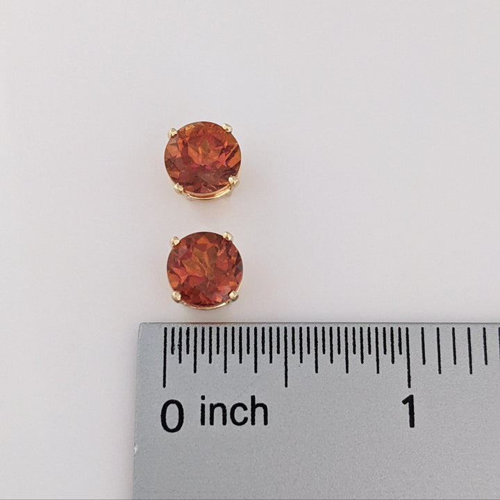 14K ORANGE/ PINK TOPAZ ROUND 8MM STUD ESTATE EARRINGS 2.5 GRAMS