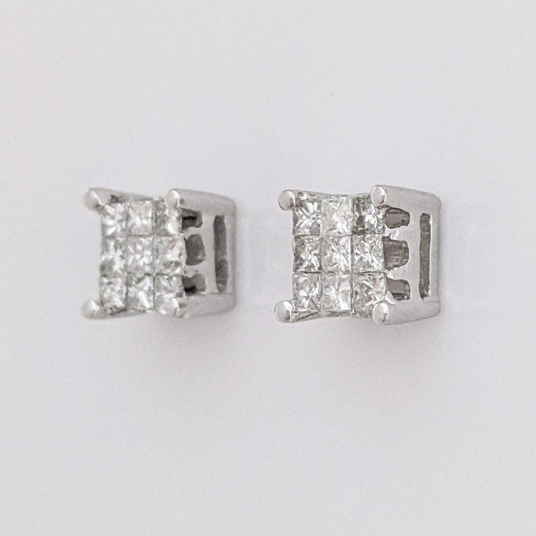 14K WHITE .54 CARAT TOTAL WEIGHT I1 H DIAMOND PRINCESS CUT (18) ESTATE STUD EARRINGS 1.5 GRAMS