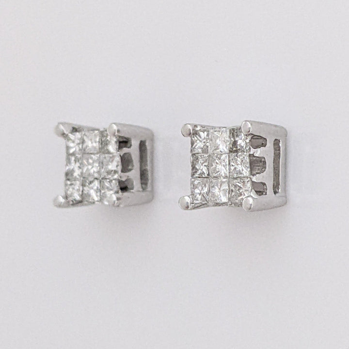 14K WHITE .54 CARAT TOTAL WEIGHT I1 H DIAMOND PRINCESS CUT (18) ESTATE STUD EARRINGS 1.5 GRAMS
