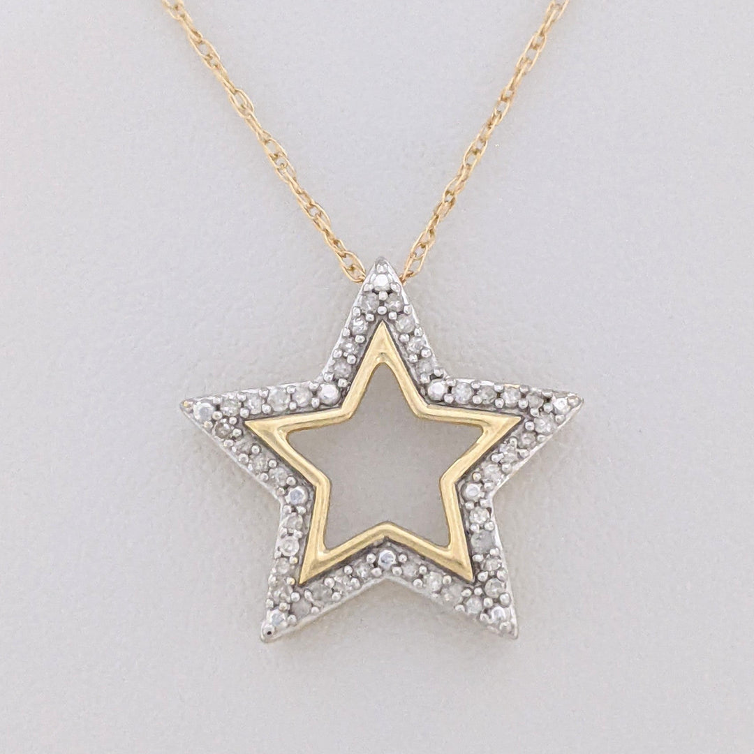10K .20 CARAT TOTAL WEIGHT DIAMOND ROUND (40) OPEN STAR ESTATE PENDANT & CHAIN 1.2 GRAMS