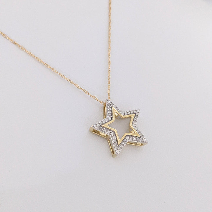 10K .20 CARAT TOTAL WEIGHT DIAMOND ROUND (40) OPEN STAR ESTATE PENDANT & CHAIN 1.2 GRAMS
