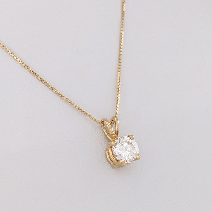 14K .78 CARAT TOTAL VVS2 H DIAMOND ROUND ESTATE SOLITAIRE PENDANT & CHAIN 3.1 GRAMS