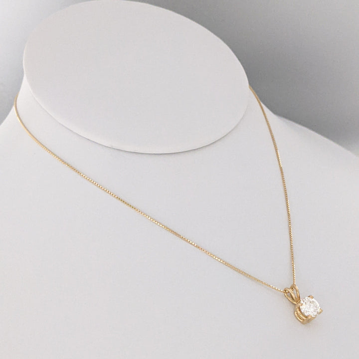14K .78 CARAT TOTAL VVS2 H DIAMOND ROUND ESTATE SOLITAIRE PENDANT & CHAIN 3.1 GRAMS