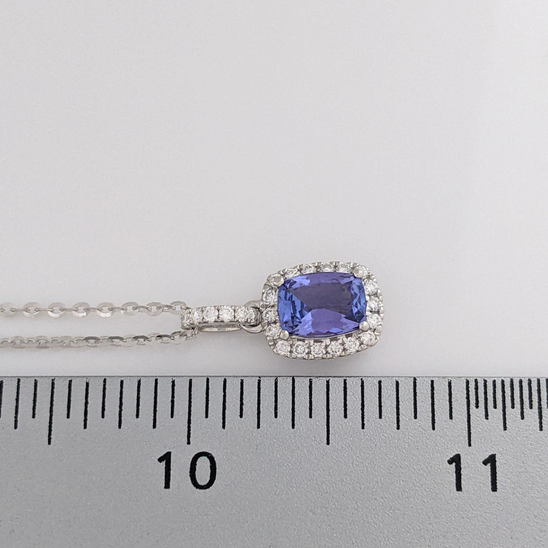 14K WHITE TANZANITE "AA" EMERALD CUT 6X8 WITH .24 DIAMOND TOTAL WEIGHT ESTATE PENDANT & CHAIN 4.0 GRAMS
