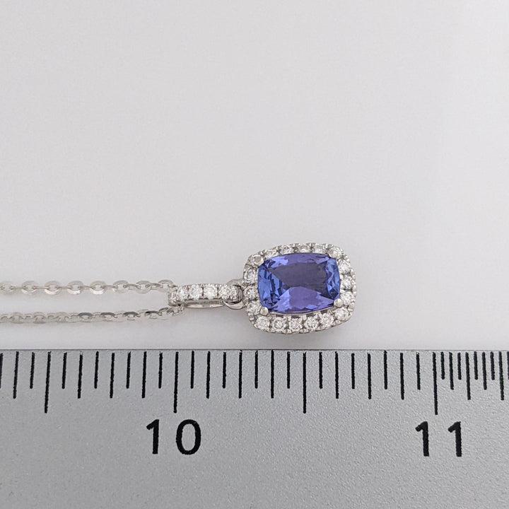 14K WHITE TANZANITE "AA" EMERALD CUT 6X8 WITH .24 DIAMOND TOTAL WEIGHT ESTATE PENDANT & CHAIN 4.0 GRAMS