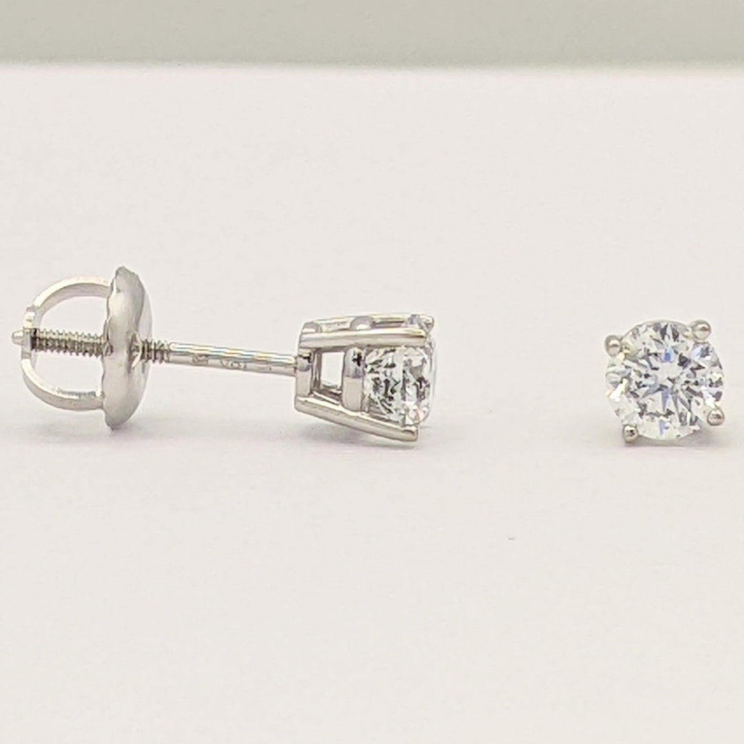 14K WHITE .51 CARAT TOTAL WEIGHT I1 F DIAMOND ROUND (2) ESTATE STUD EARRINGS 0.7 GRAMS