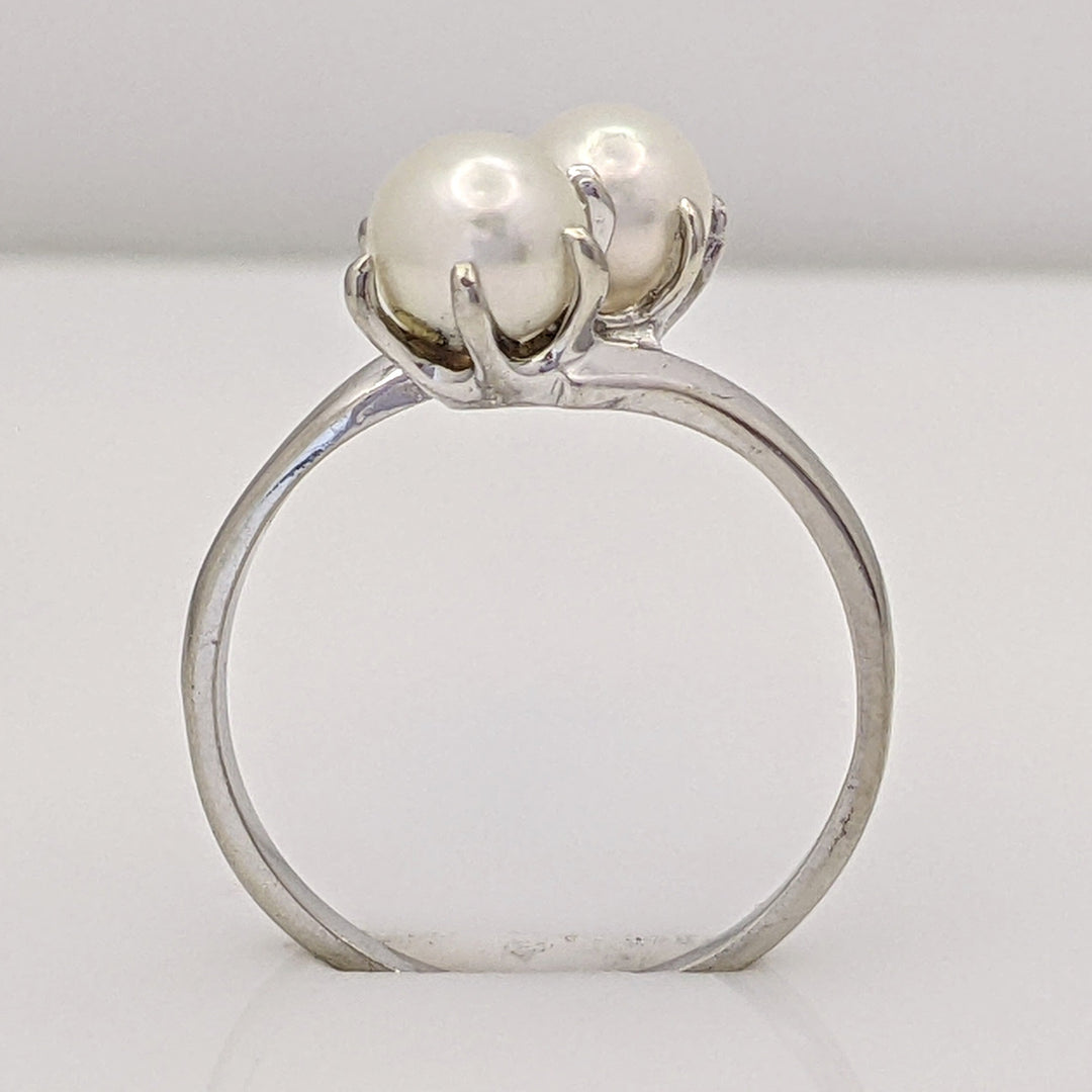 14K WHITE PEARL ROUND (2) 5.5MM BYPASS ESTATE RING 1.9 GRAMS