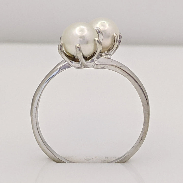14K WHITE PEARL ROUND (2) 5.5MM BYPASS ESTATE RING 1.9 GRAMS