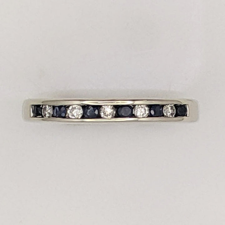 14K WHITE .10 CARAT TOTAL WEIGHT DIAMOND ROUND (5) SAPPHIRE (6) 1.7MM ESTATE CHANNEL BAND 2.8 GRAMS