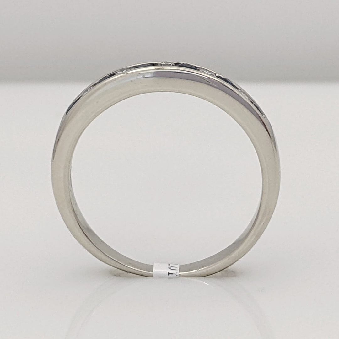 14K WHITE .10 CARAT TOTAL WEIGHT DIAMOND ROUND (5) SAPPHIRE (6) 1.7MM ESTATE CHANNEL BAND 2.8 GRAMS