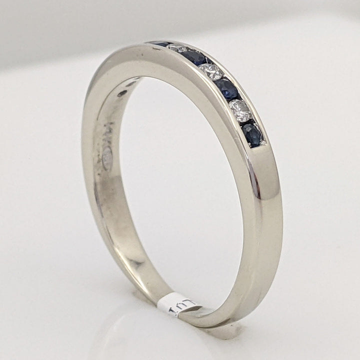 14K WHITE .10 CARAT TOTAL WEIGHT DIAMOND ROUND (5) SAPPHIRE (6) 1.7MM ESTATE CHANNEL BAND 2.8 GRAMS