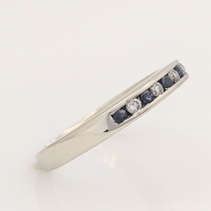 14K WHITE .10 CARAT TOTAL WEIGHT DIAMOND ROUND (5) SAPPHIRE (6) 1.7MM ESTATE CHANNEL BAND 2.8 GRAMS