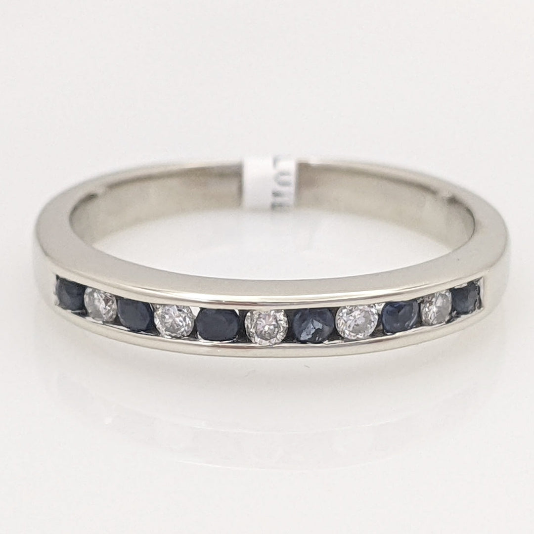 14K WHITE .10 CARAT TOTAL WEIGHT DIAMOND ROUND (5) SAPPHIRE (6) 1.7MM ESTATE CHANNEL BAND 2.8 GRAMS