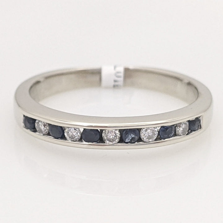 14K WHITE .10 CARAT TOTAL WEIGHT DIAMOND ROUND (5) SAPPHIRE (6) 1.7MM ESTATE CHANNEL BAND 2.8 GRAMS