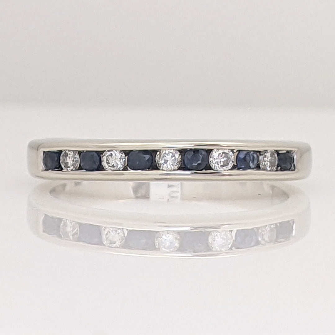 14K WHITE .10 CARAT TOTAL WEIGHT DIAMOND ROUND (5) SAPPHIRE (6) 1.7MM ESTATE CHANNEL BAND 2.8 GRAMS