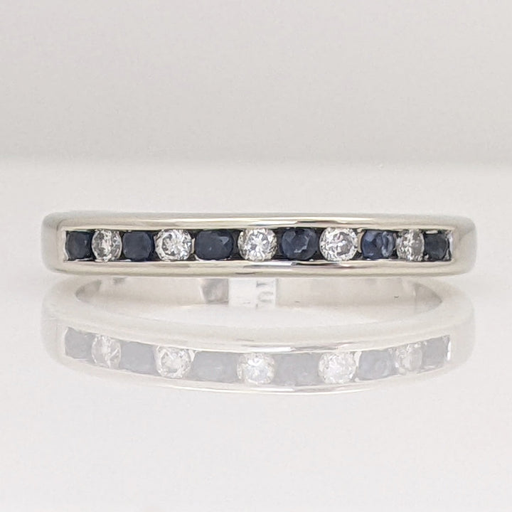 14K WHITE .10 CARAT TOTAL WEIGHT DIAMOND ROUND (5) SAPPHIRE (6) 1.7MM ESTATE CHANNEL BAND 2.8 GRAMS