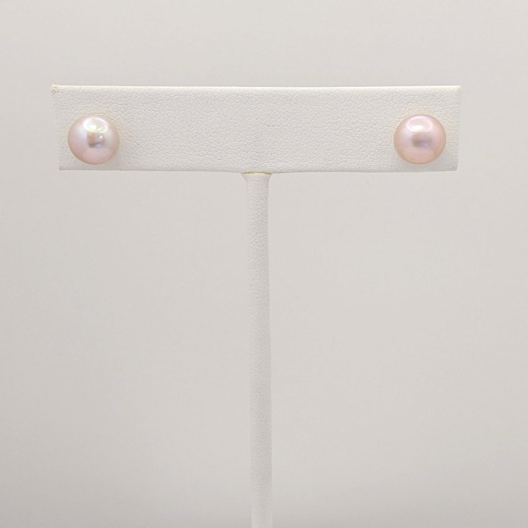 14K PINKISH PEARL ROUND 8MM (4) DROP ESTATE EARRINGS 5.5 GRAMS