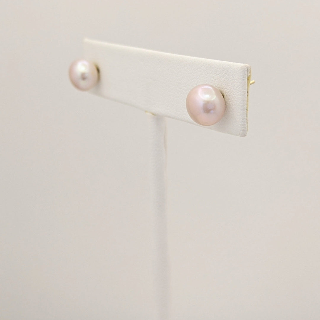 14K PINKISH PEARL ROUND 8MM (4) DROP ESTATE EARRINGS 5.5 GRAMS