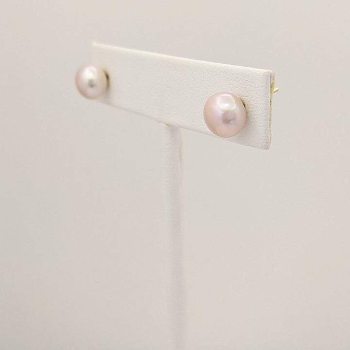14K PINKISH PEARL ROUND 8MM (4) DROP ESTATE EARRINGS 5.5 GRAMS