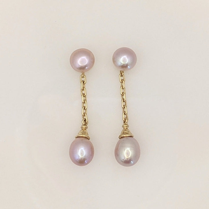 14K PINKISH PEARL ROUND 8MM (4) DROP ESTATE EARRINGS 5.5 GRAMS