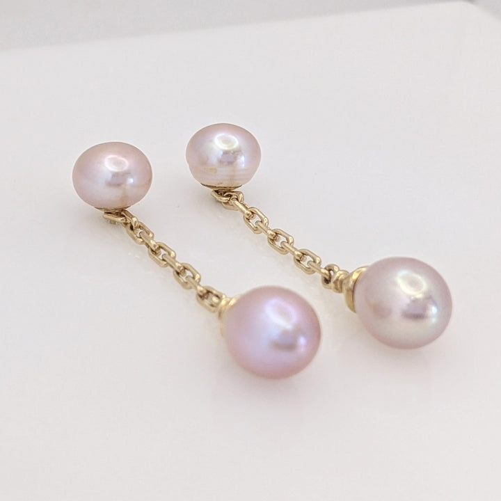 14K PINKISH PEARL ROUND 8MM (4) DROP ESTATE EARRINGS 5.5 GRAMS