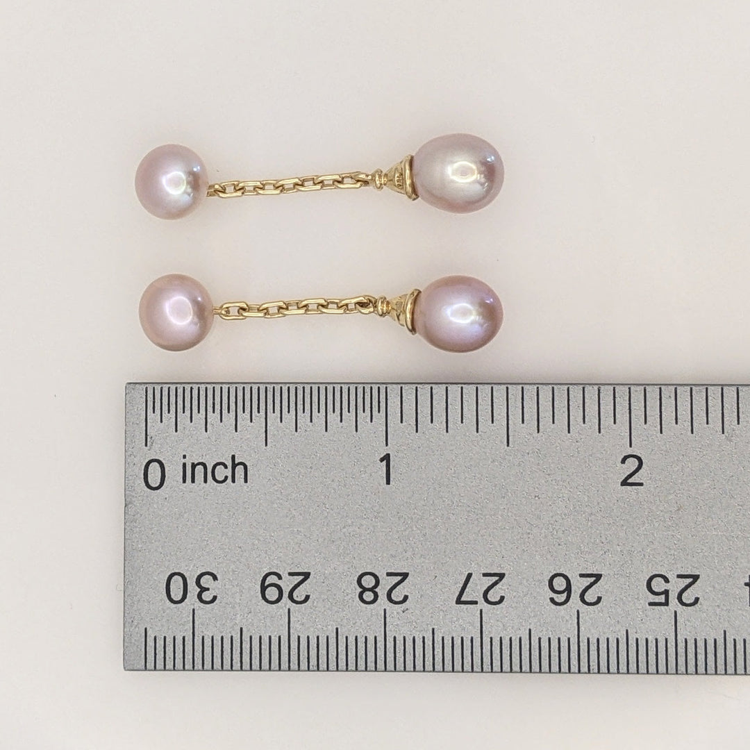 14K PINKISH PEARL ROUND 8MM (4) DROP ESTATE EARRINGS 5.5 GRAMS