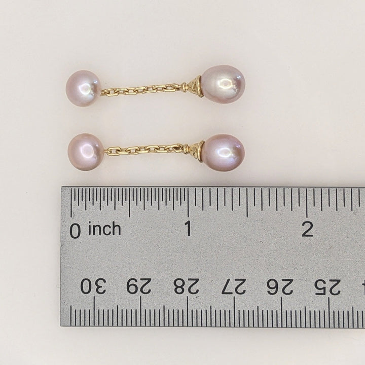 14K PINKISH PEARL ROUND 8MM (4) DROP ESTATE EARRINGS 5.5 GRAMS